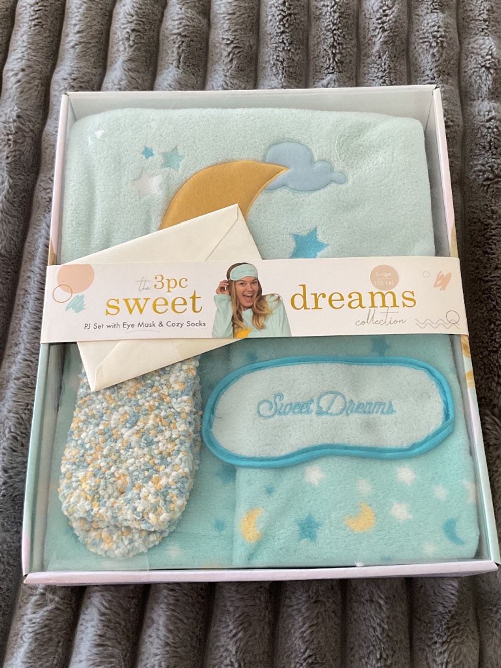 Sweet Dreams 3 Piece Gift Set Brand New Large 12/14 Pj, Eye Mask, Cozy Socks